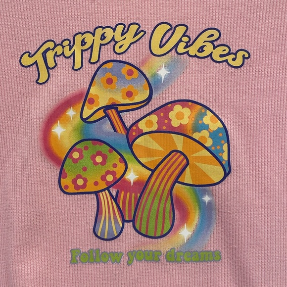 Stella Viva Trippy Vibes Mushroom Shirt Rave Techno Barbiegrunge Baby Tee Crop - Picture 3 of 6